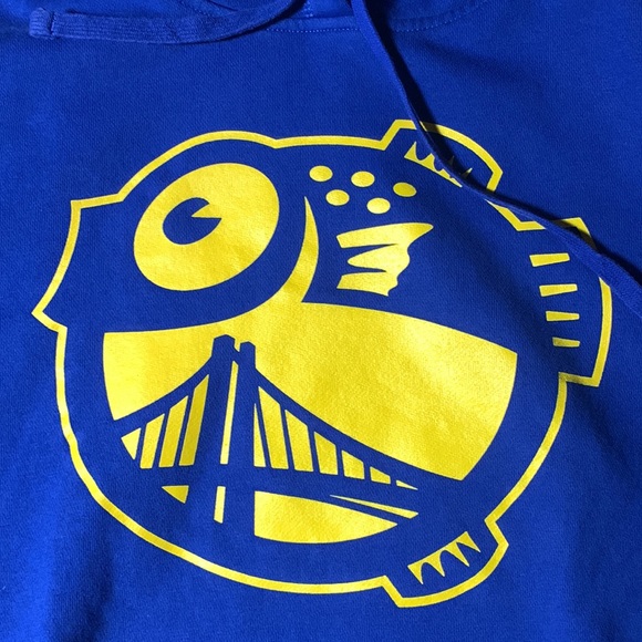 Rare Mens GOLDEN STATE WARRIORS Basketball Blue & Gold “Fish” Hoodie SWEATSHIRT - Picture 2 of 8